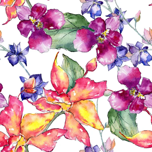 stock image Wildflower orchid flower pattern in a watercolor style.