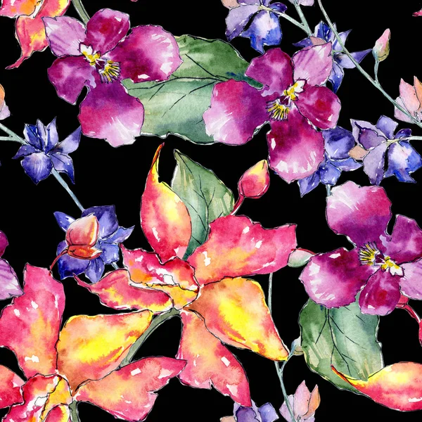 Kır çiçeği orkide çiçek deseni suluboya tarzında.