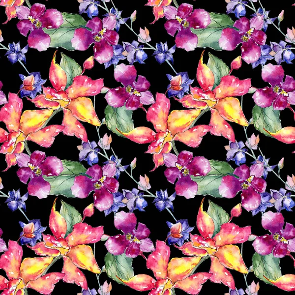 Kır çiçeği orkide çiçek deseni suluboya tarzında.