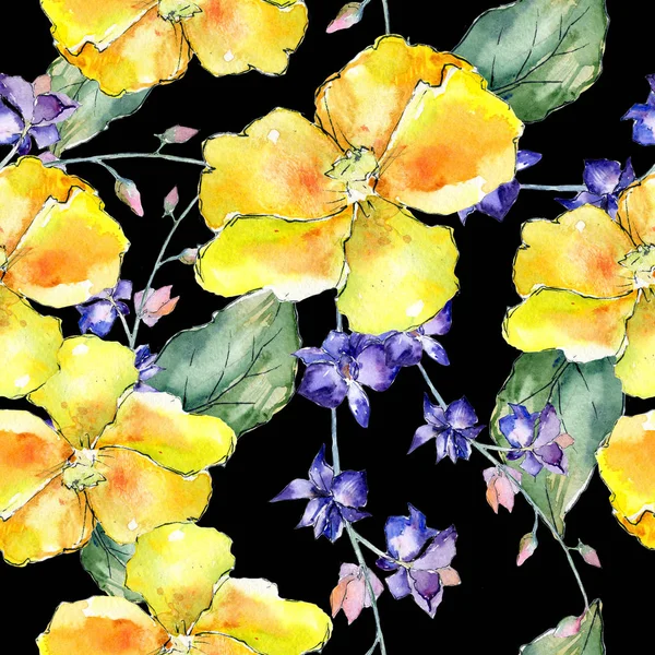 Kır çiçeği orkide çiçek deseni suluboya tarzında.