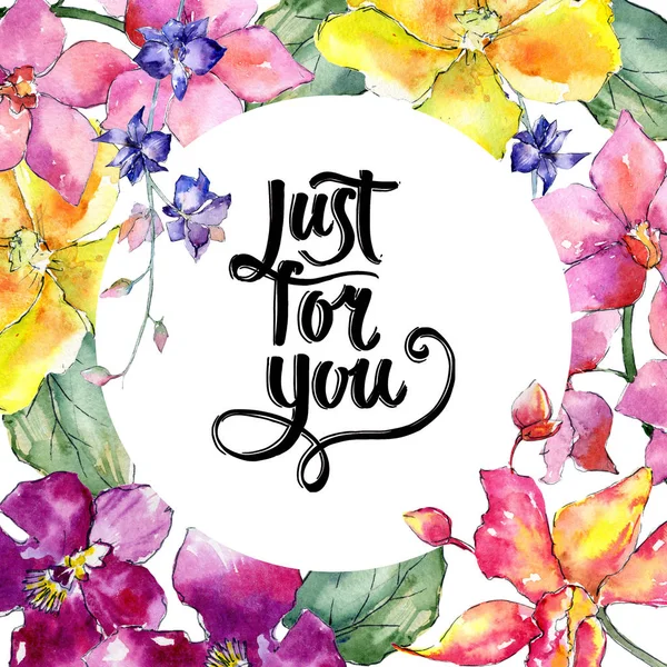 Kır çiçeği orkide çiçek çerçeve suluboya tarzında.