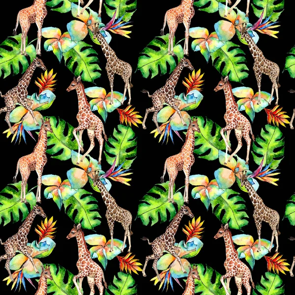 Exotische Giraffen-Wildtiermuster im Aquarell-Stil. — Stockfoto
