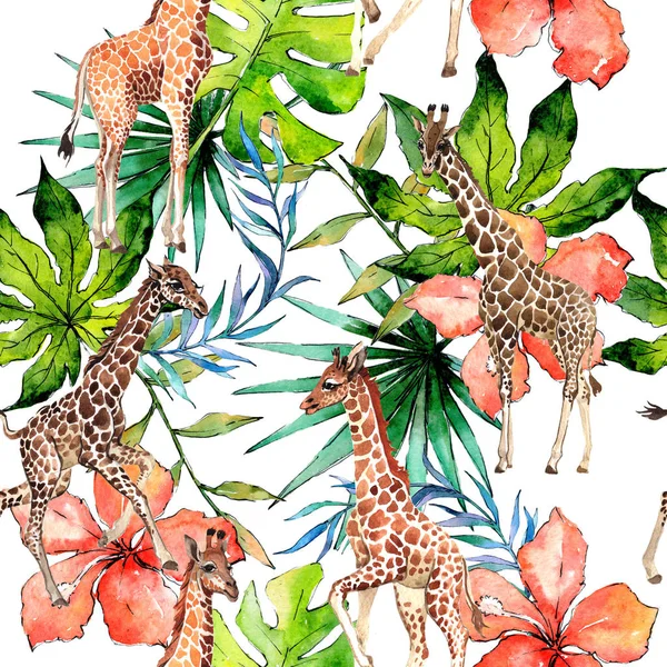 Egzotik zürafa vahşi hayvan desen suluboya tarzında.