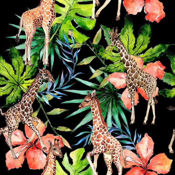 Egzotik zürafa vahşi hayvan desen suluboya tarzında.