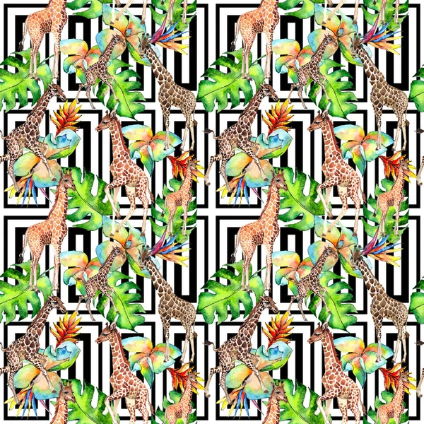 Εξωτικά καμηλοπάρδαλη wild animal μοτίβο σε στυλ υδροχρώματος. — Φωτογραφία Αρχείου