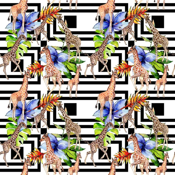 Egzotik zürafa vahşi hayvan desen suluboya tarzında.
