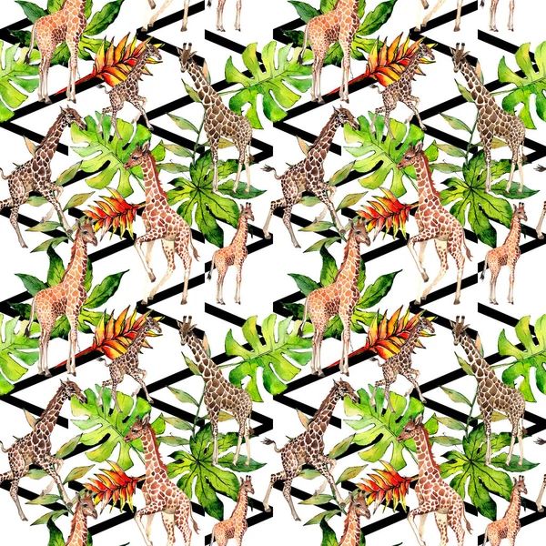 Exotiska giraff vilda djur mönster i akvarell stil. — Stockfoto