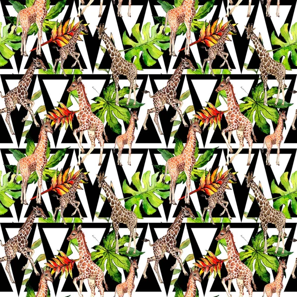 Egzotik zürafa vahşi hayvan desen suluboya tarzında.