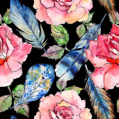 Suluboya kuş tüyü desen Wing.