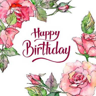 Kır çiçeği gül çiçek çerçeve suluboya tarzında.