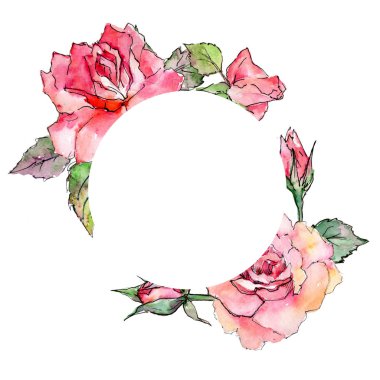 Kır çiçeği gül çiçek çerçeve suluboya tarzında.