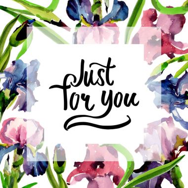 Kır çiçeği Iris çiçek çerçeve suluboya tarzında.