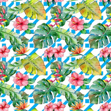 Tropikal Hawaii desen bir suluboya tarzında bırakır..