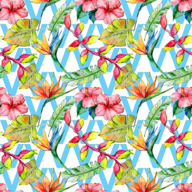 Tropikal Hawaii desen bir suluboya tarzında bırakır..