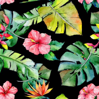 Tropikal Hawaii desen bir suluboya tarzında bırakır..