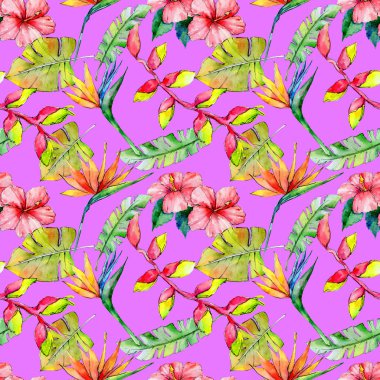 Tropikal Hawaii desen bir suluboya tarzında bırakır..