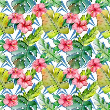 Tropikal Hawaii desen bir suluboya tarzında bırakır..