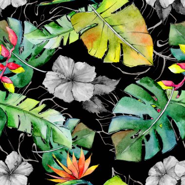 Tropikal Hawaii desen bir suluboya tarzında bırakır..