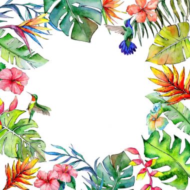 Tropikal Hawaii çerçeve bir suluboya tarzında bırakır..
