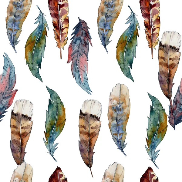 Akvarelu ptačí pírko vzor z křídla. — Stock fotografie