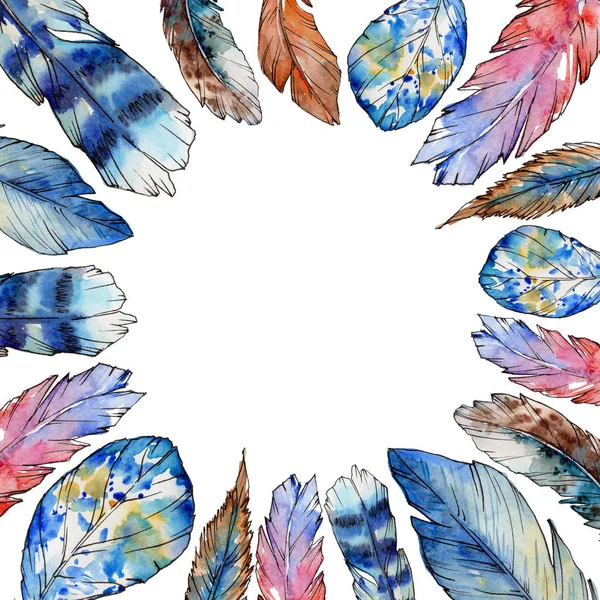 Watercolor bird feather frame from wing. — Stock Photo, Image