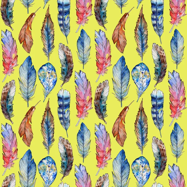 Watercolor bird feather pattern from wing.