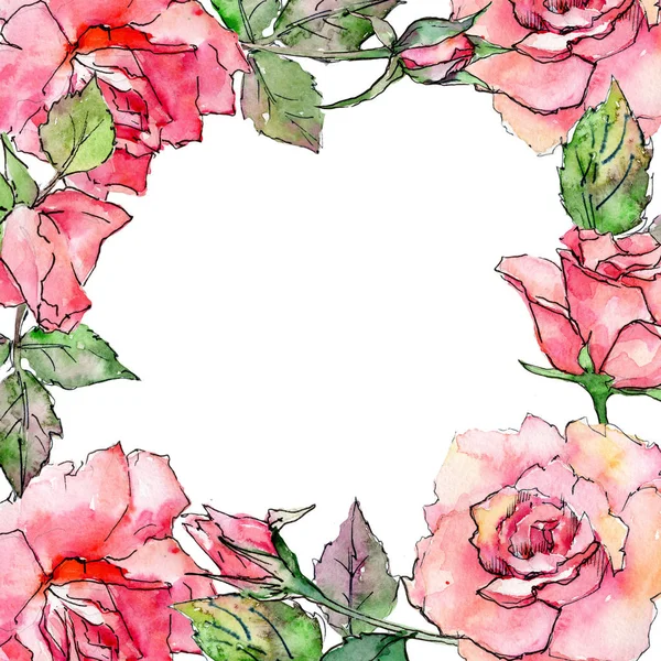 Дика квіткова рамка троянди в акварельному стилі . — стокове фото