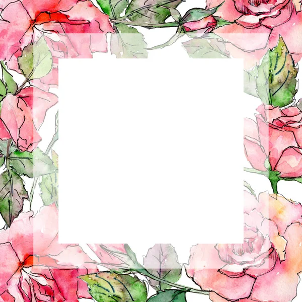 Kır çiçeği gül çiçek çerçeve suluboya tarzında.