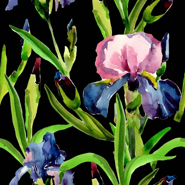 Padrão de flor de íris de flores silvestres em um estilo aquarela . — Fotografia de Stock