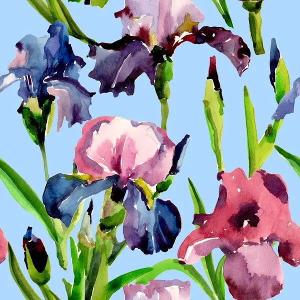 Wildflower iris flower pattern in a watercolor style.