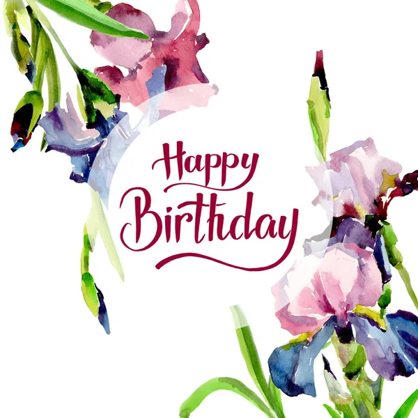 Kır çiçeği Iris çiçek çerçeve suluboya tarzında.