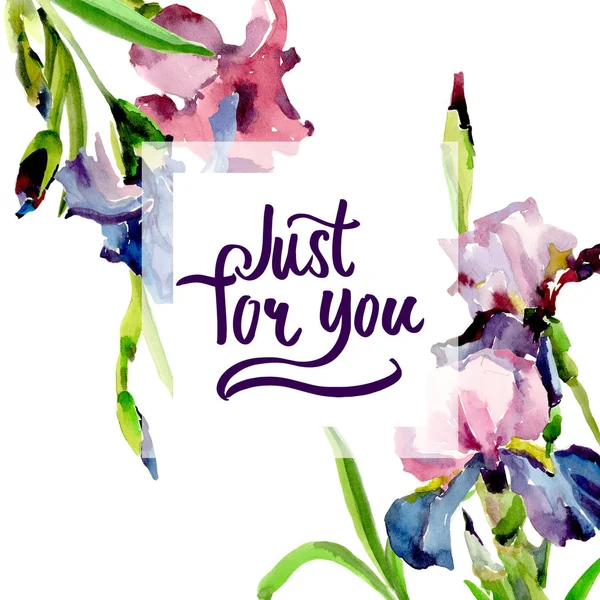 Wildflower iris flower frame in a watercolor style.