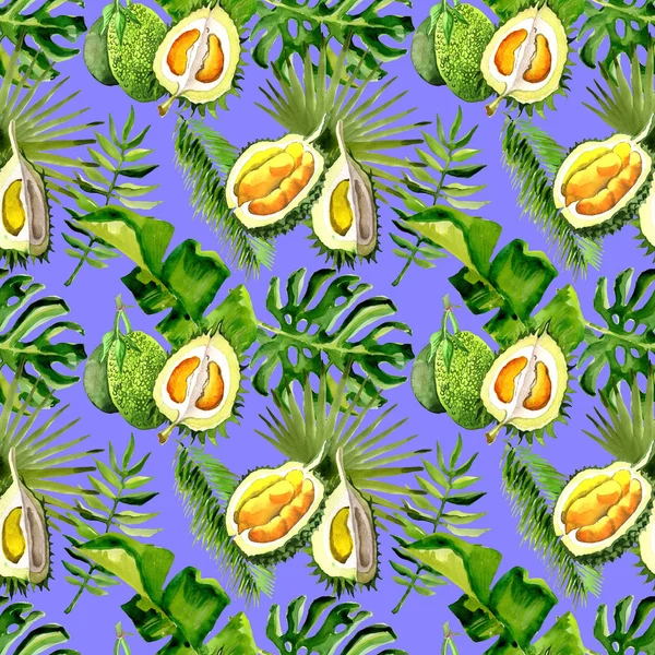 Tropical Hawaii leaves palm tree and durian pattern in a watercolor style.