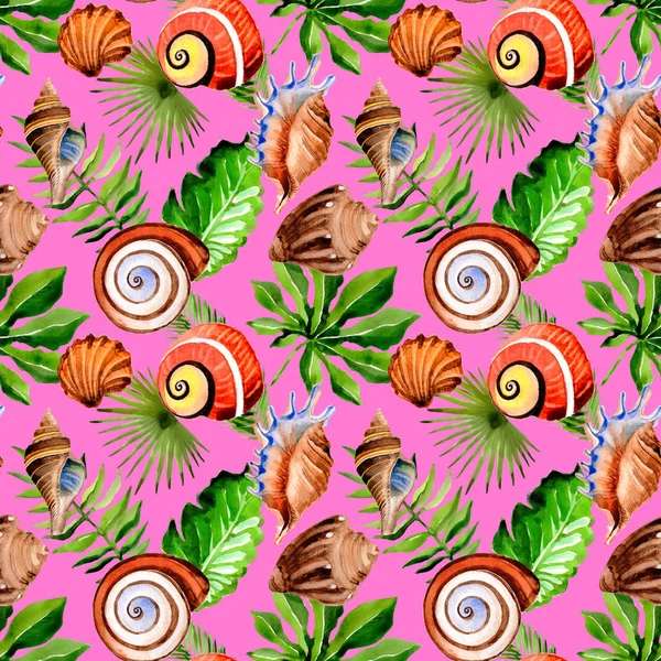 Tropical Hawaii laisse des palmiers et des coquillages dans un style aquarelle . — Photo