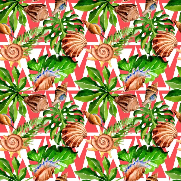 Tropical Hawaii laisse des palmiers et des coquillages dans un style aquarelle . — Photo