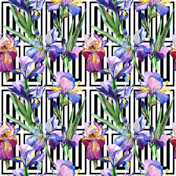 Kır çiçeği Iris çiçek deseni suluboya tarzında.