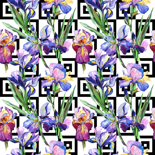 Kır çiçeği Iris çiçek deseni suluboya tarzında.