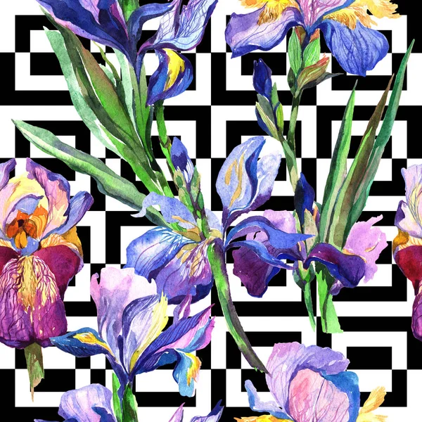 Kır çiçeği Iris çiçek deseni suluboya tarzında.