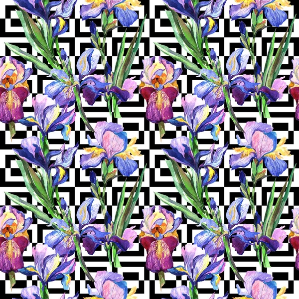 Patrón de flores de iris de flor silvestre en un estilo de acuarela . —  Fotos de Stock