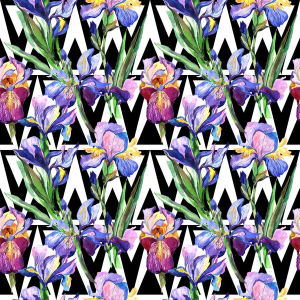 Kır çiçeği Iris çiçek deseni suluboya tarzında.
