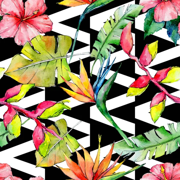 Tropische Hawaii-Blätter im Aquarell-Stil. — Stockfoto