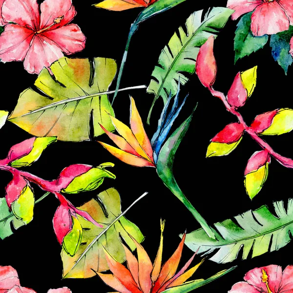 Tropical Hawaii leaves pattern in a watercolor style. — Stock Photo, Image