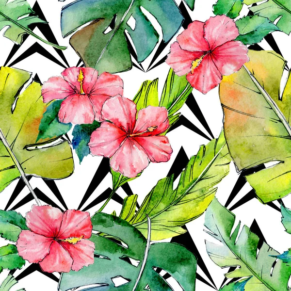 Hawaii tropické listy vzor ve stylu akvarelu. — Stock fotografie