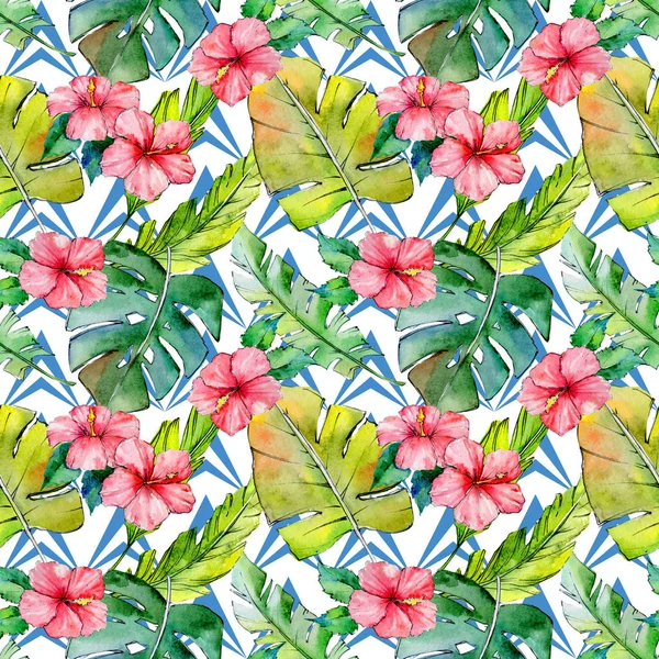 Tropical Hawaii leaves pattern in a watercolor style. — Stock Photo, Image
