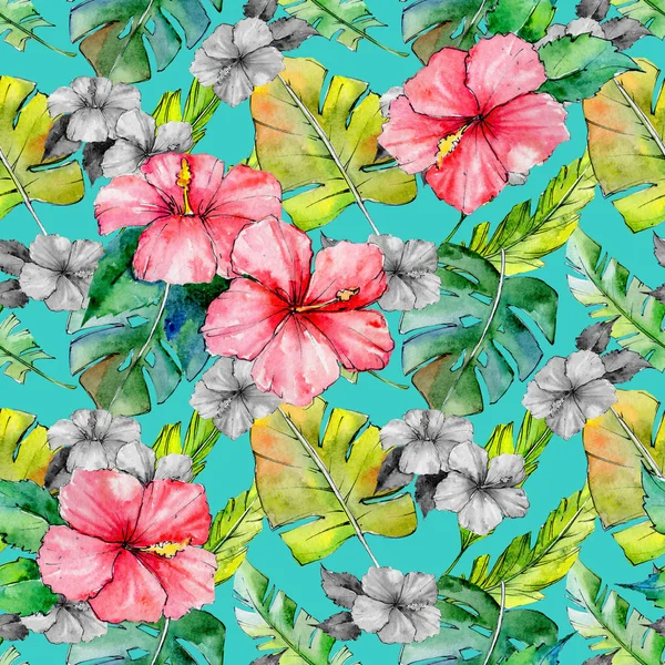 Tropical Hawaii leaves pattern in a watercolor style. — Stock Photo, Image