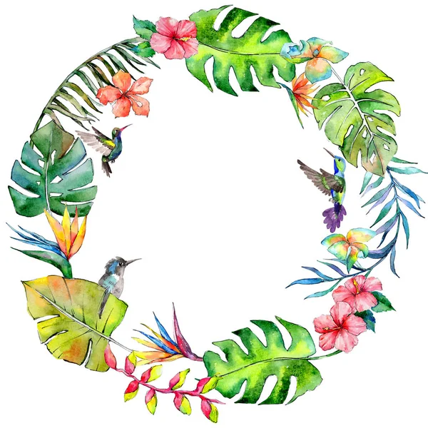 열 대의 하와이 수채화 스타일에 화 환을 나뭇잎. — 스톡 사진