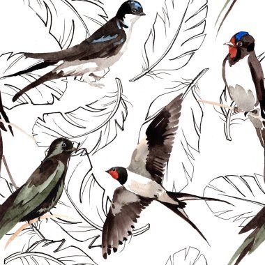 Suluboya kuş tüyü desen Wing.