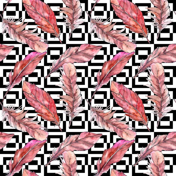 Watercolor bird feather pattern from wing.