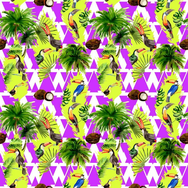 Tropiska Hawaii lämnar palm träd mönster i akvarell stil. — Stockfoto