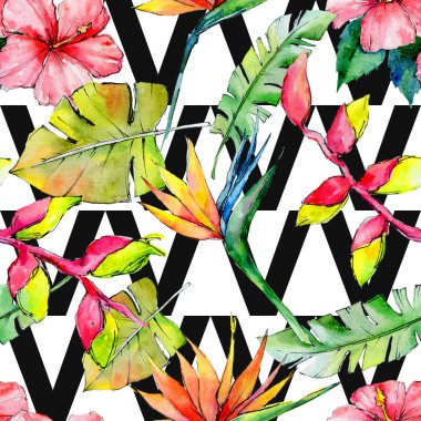 Tropikal Hawaii desen bir suluboya tarzında bırakır..